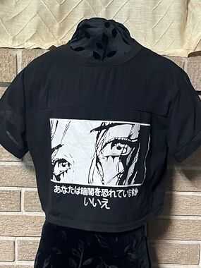 Black Anime Graphic Crop Top